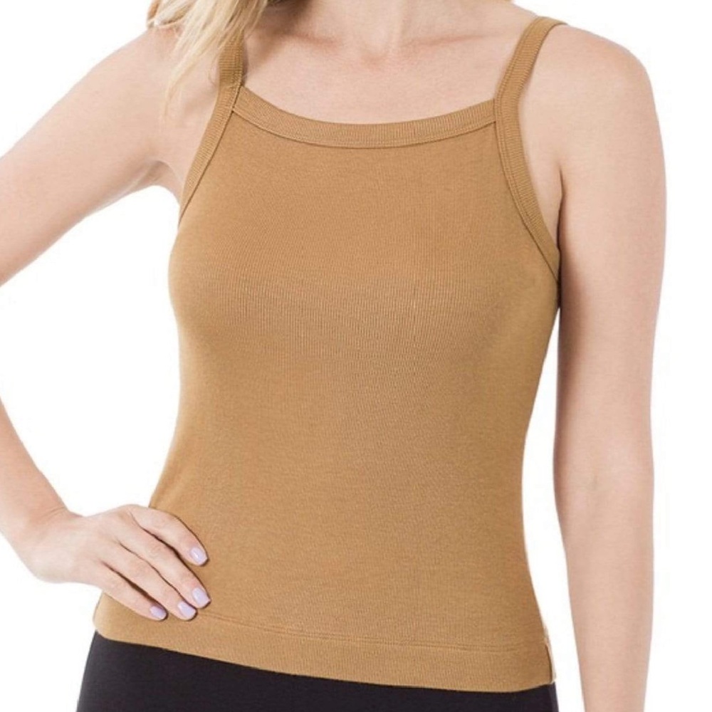 Deep Camel Ribbed Cami Tank Top